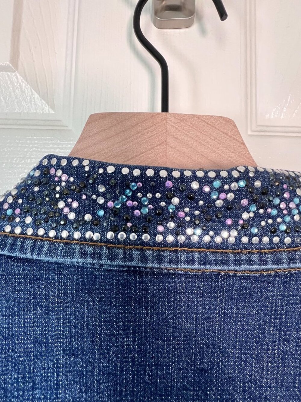 Vintage 90's Rhinestone Studded Denim Jacket Size 2X Cowgirl Western Chic - Picture 9 of 10